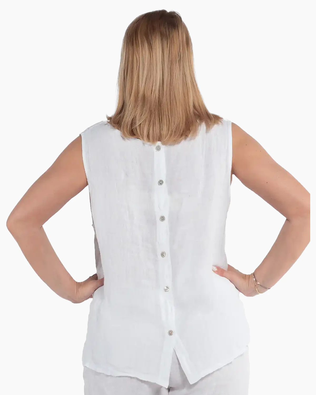 Bluză lejeră din in alb vibrant cu design casual [1]