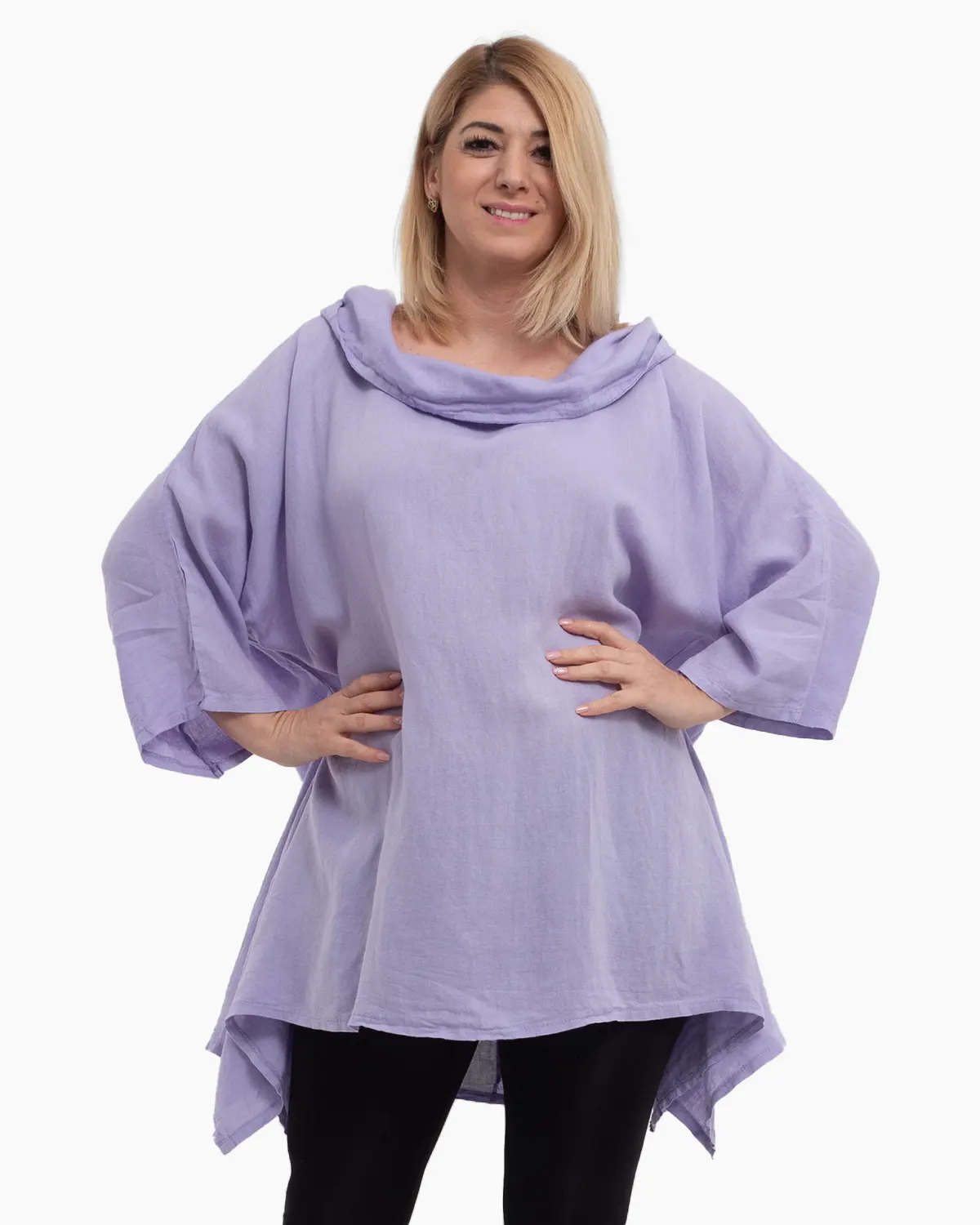 Bluze din In - Bluza lila din in cu gluga si croi lejer pentru eleganta casual