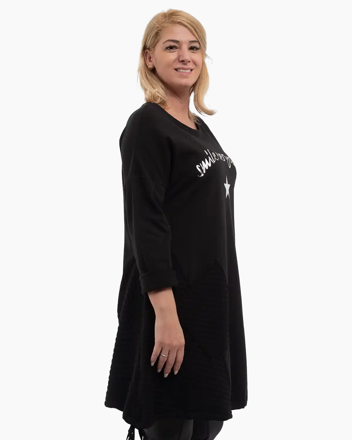 Bluza lungă neagră din bumbac gros cu mesaj Smile Everyday [2]