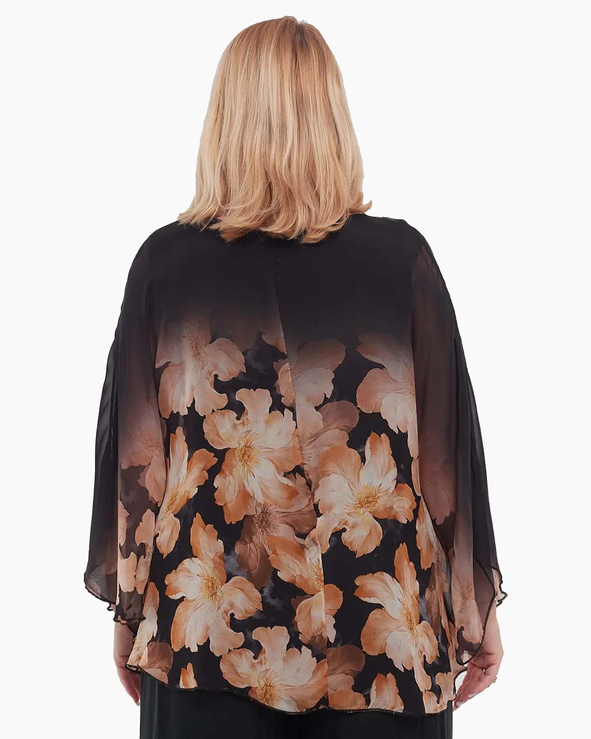 Bluză maro vaporoasă stil kimono cu imprimeu floral [1]