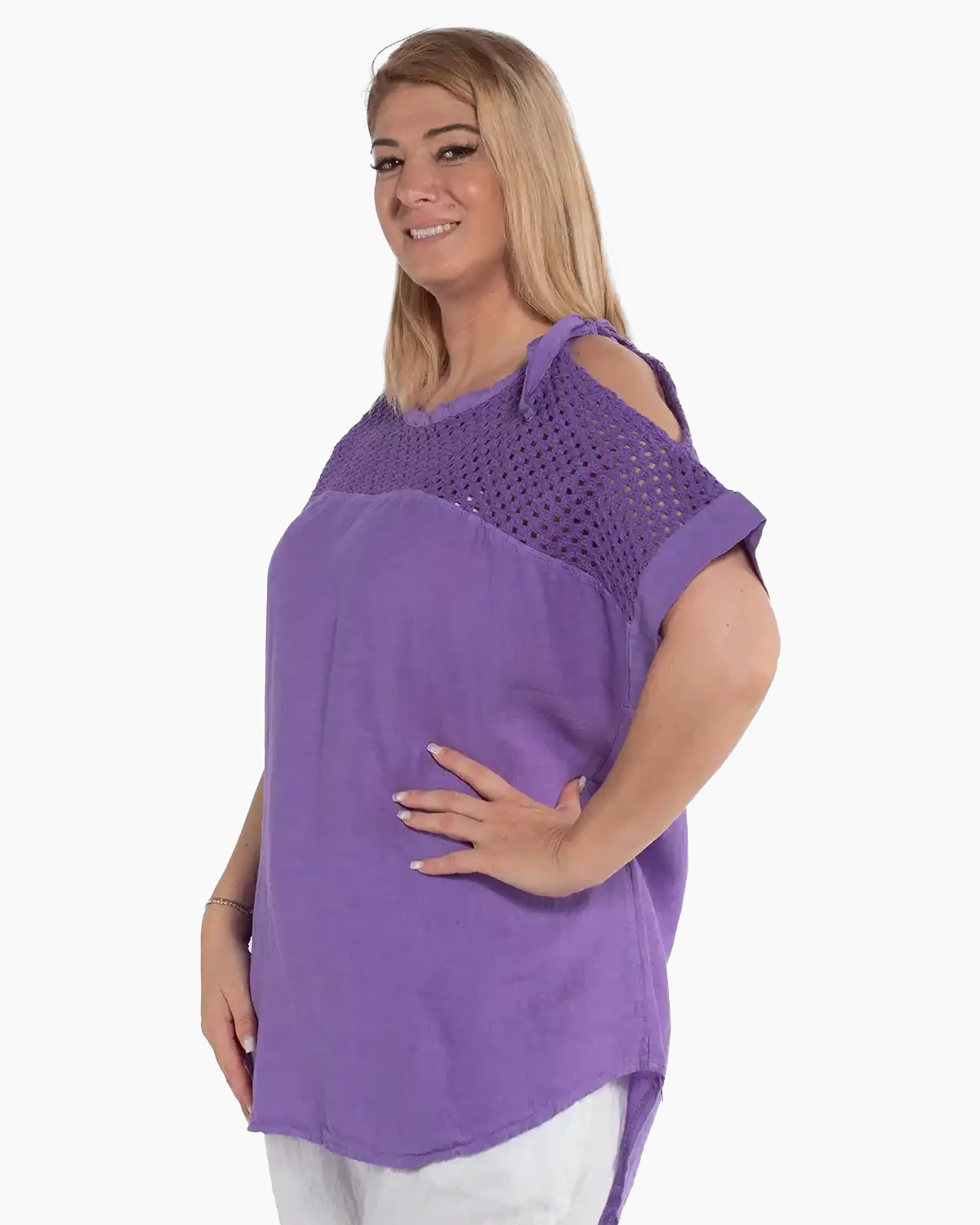 Bluză mov din in cu mâneci kimono și design amplu [3]