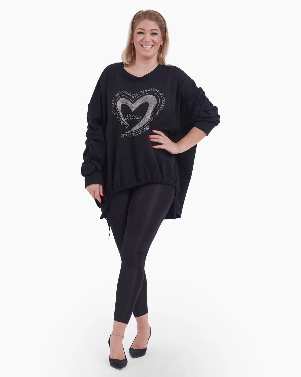 Bluze Casual - Bluza neagra din bumbac cu strasuri ce formeaza o inima