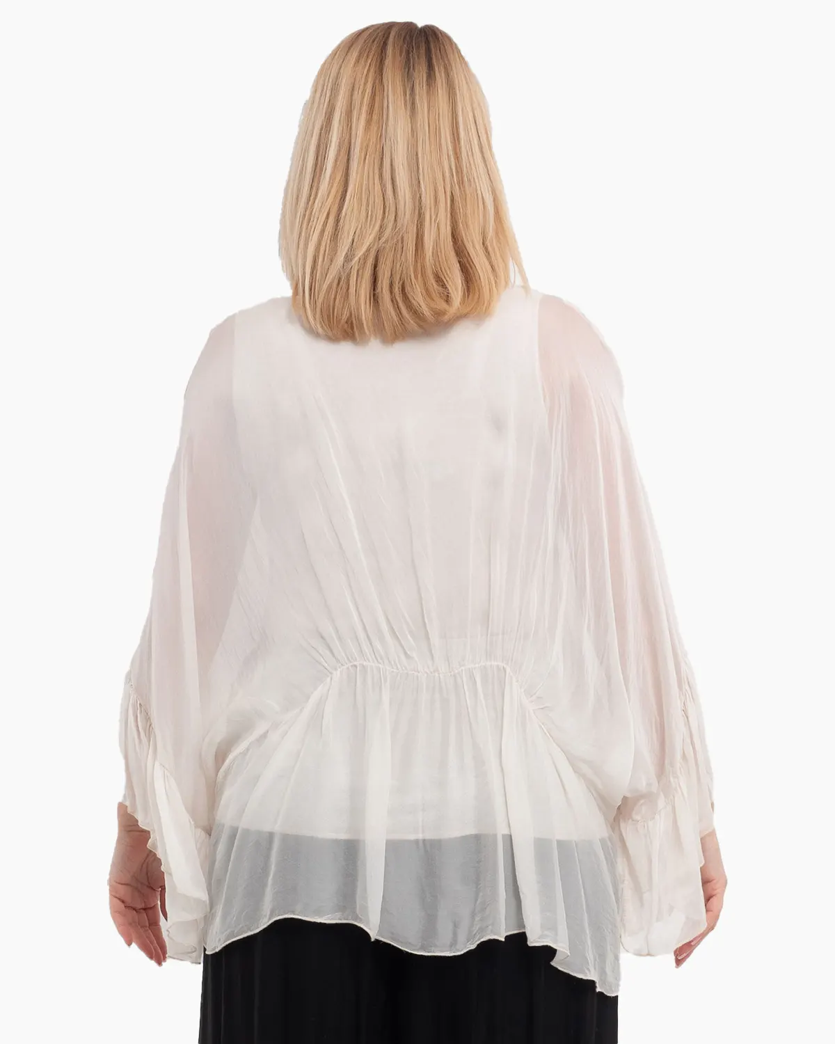 Bluza oversize crem din matase cu detalii feminine stransa sub bust [1]