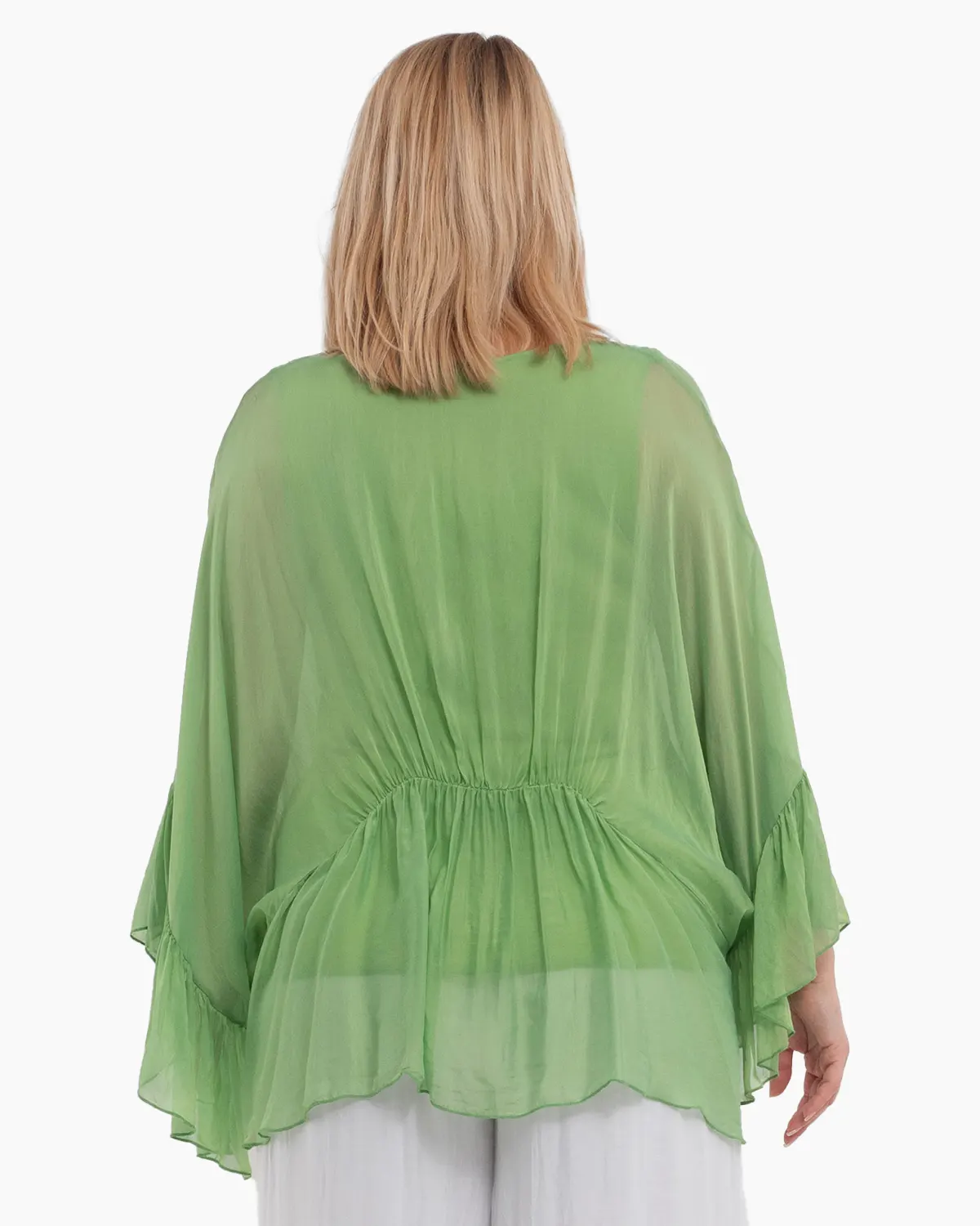 Bluza oversize verde din matase cu detalii feminine stransa sub bust [1]