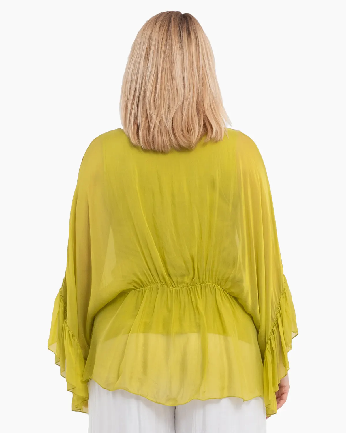 Bluza oversize verde lime din matase cu detalii feminine stransa sub bust [1]