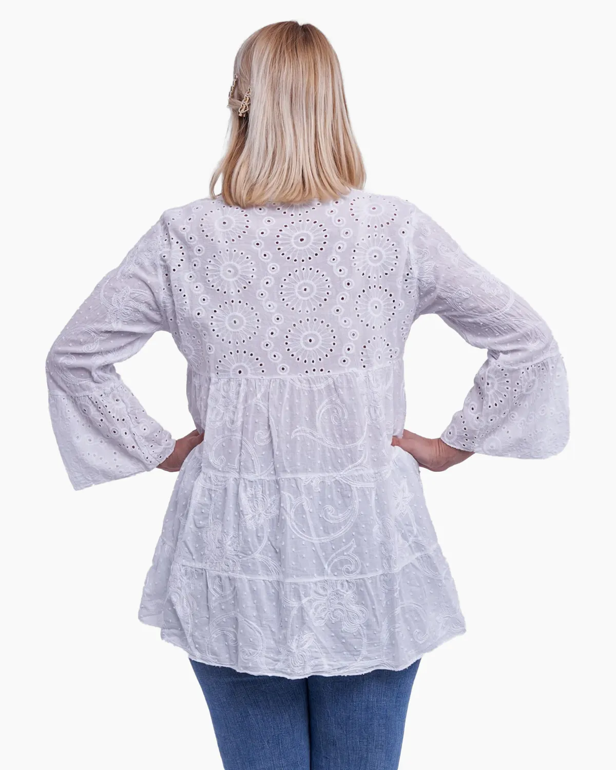 Bluza oversized brodata din bumbac, alba [1]