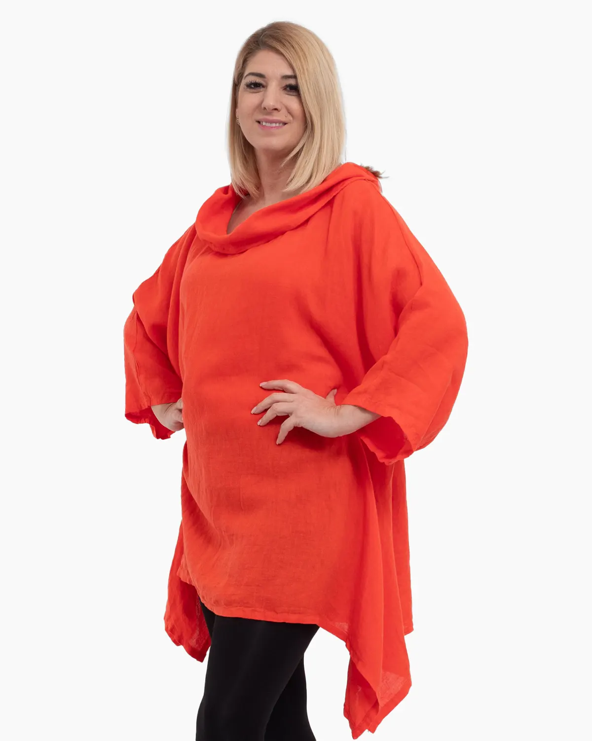 Bluza portocalie din in cu gluga si croi lejer pentru eleganta casual [4]