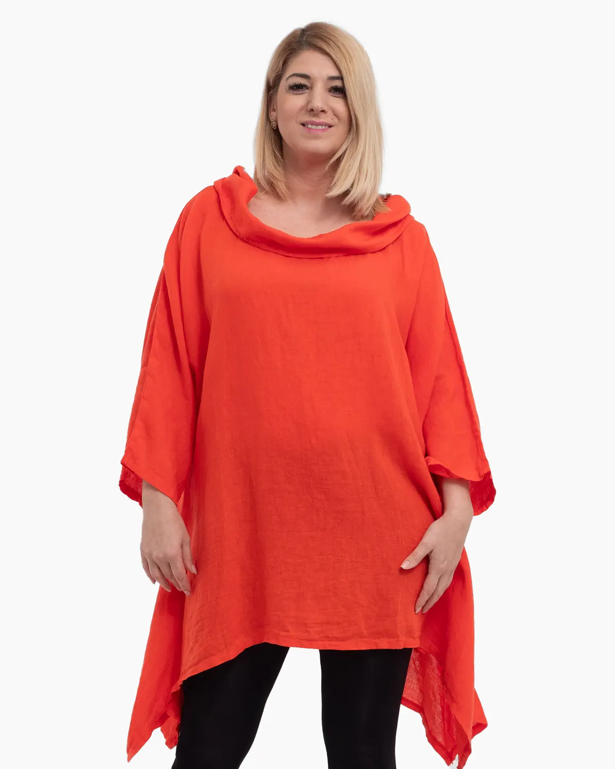 Bluze din In - Bluza portocalie din in cu gluga si croi lejer pentru eleganta casual