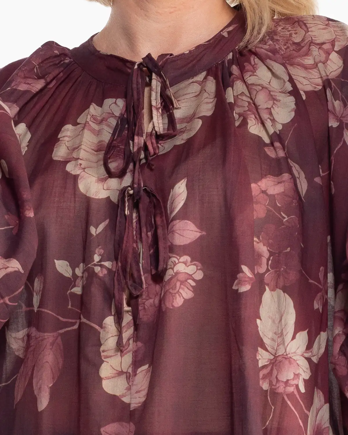 Bluză romantică bordeaux floral cu mâneci bufante vaporoase [4]