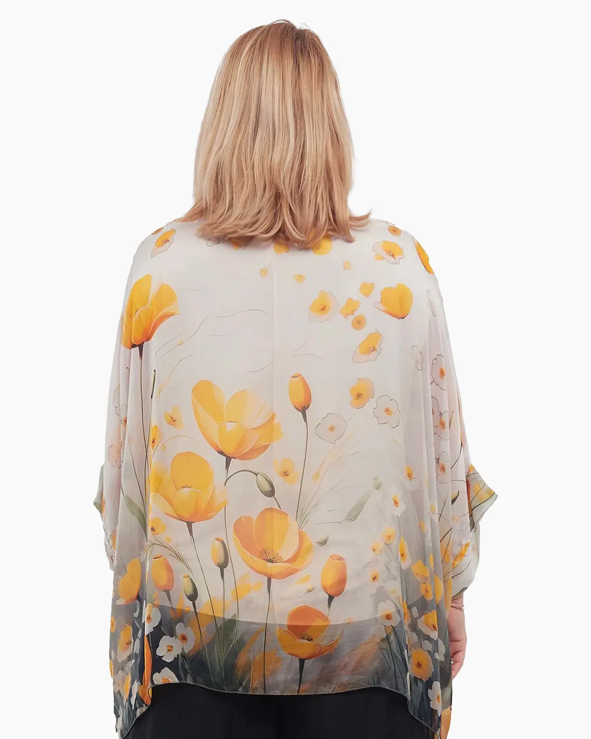 Bluză romantică crem din mătase cu imprimeu floral mărime unică [1]
