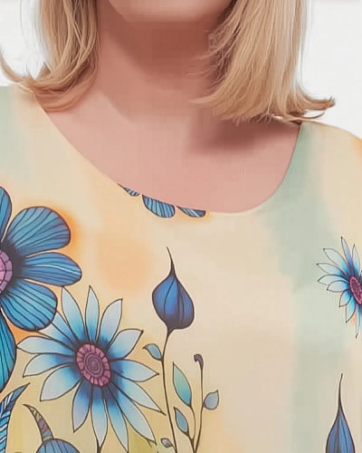 Bluză romantică crem din mătase cu imprimeu floral și mâneci dolman [4]