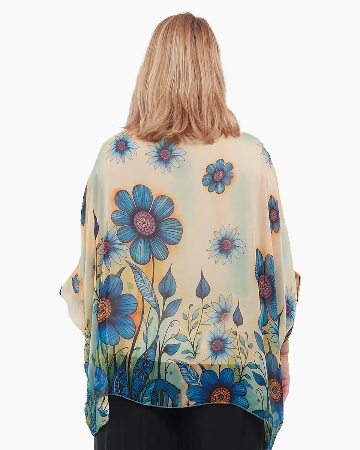 Bluză romantică crem din mătase cu imprimeu floral și mâneci dolman [1]