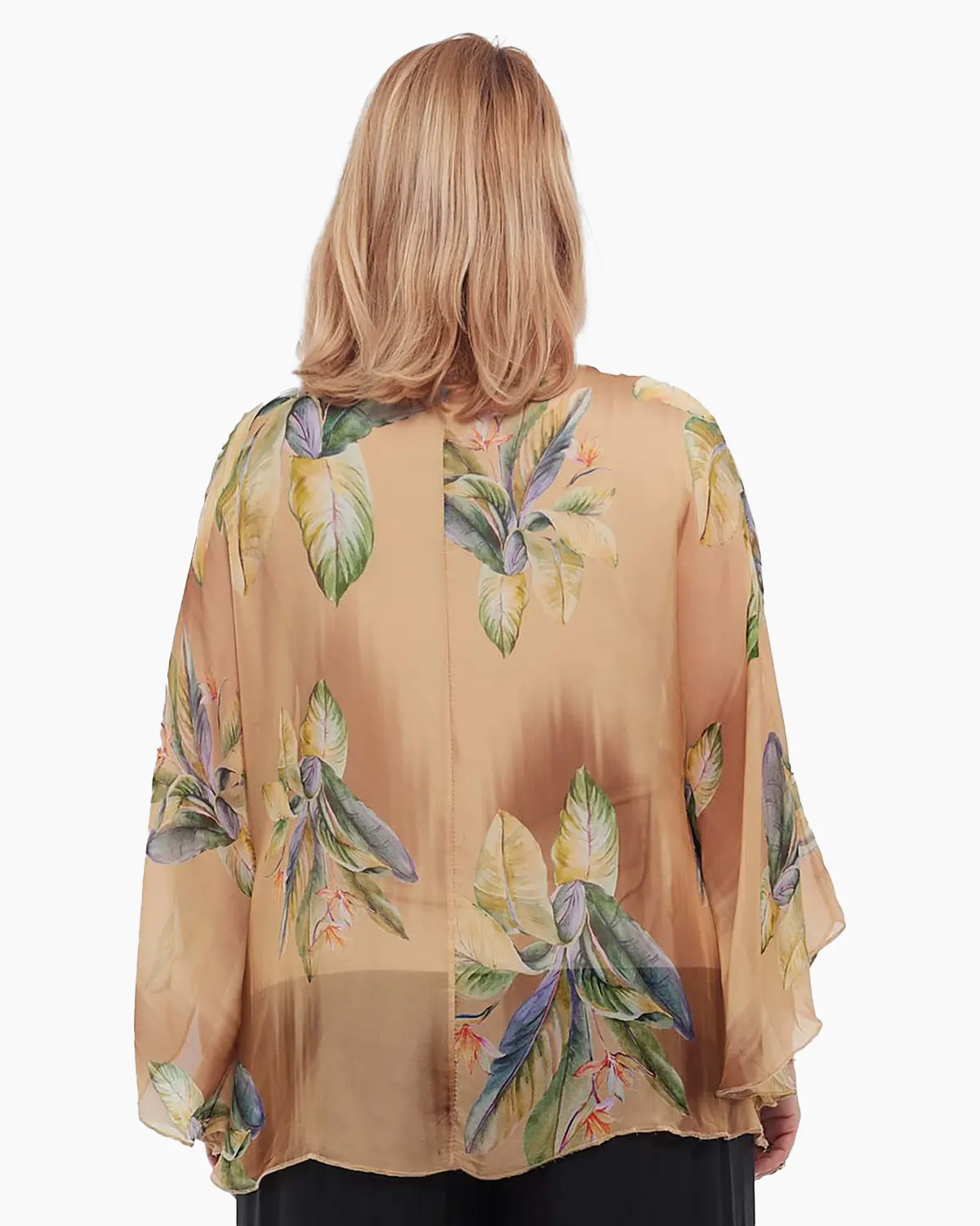 Bluză romantică maro din vâscoză cu imprimeu floral și mâneci kimono [1]