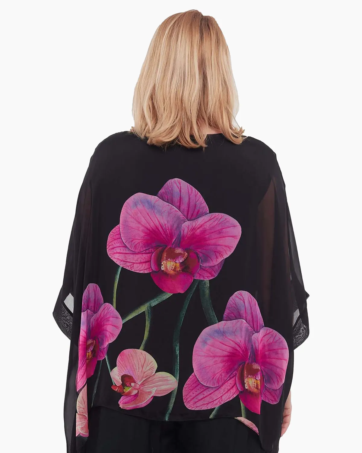 Bluză romantică neagră din mătase cu imprimeu floral [1]
