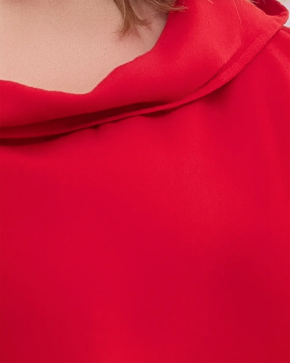 Bluza rosu din in cu gluga si croi lejer pentru eleganta casual [2]
