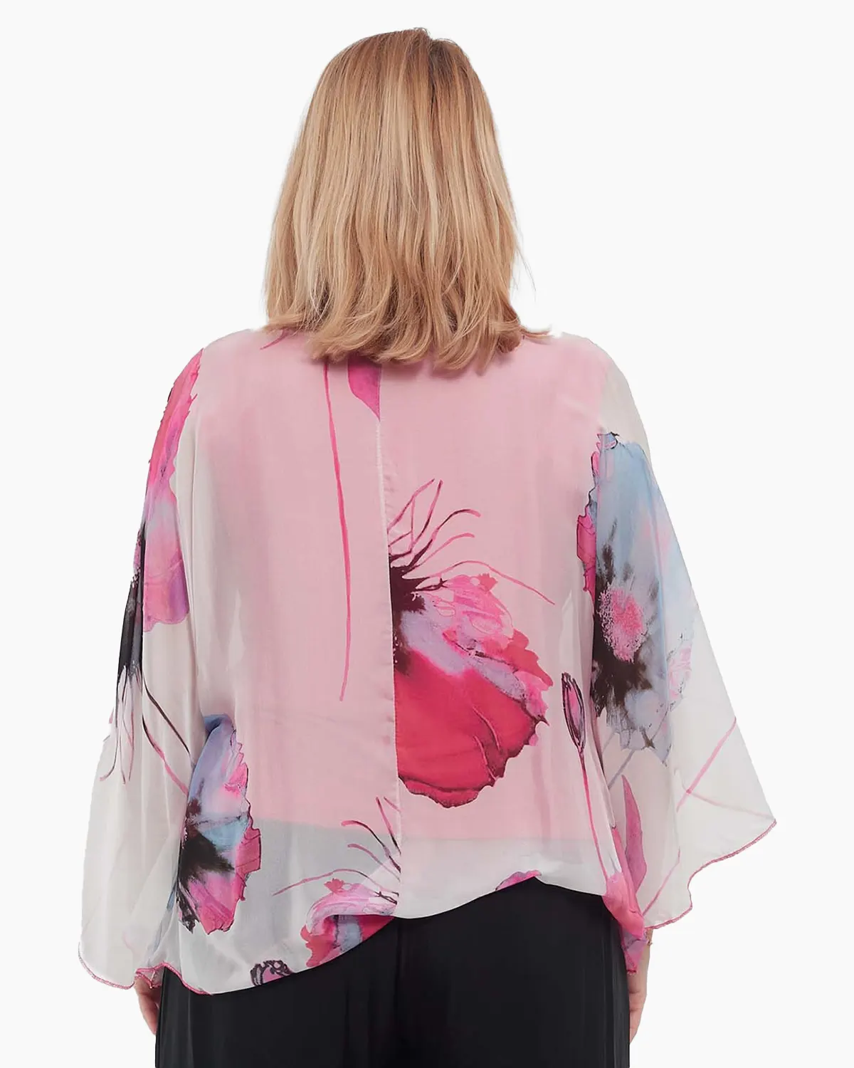 Bluză roz stil kimono elegantă din vâscoză cu imprimeu floral [1]