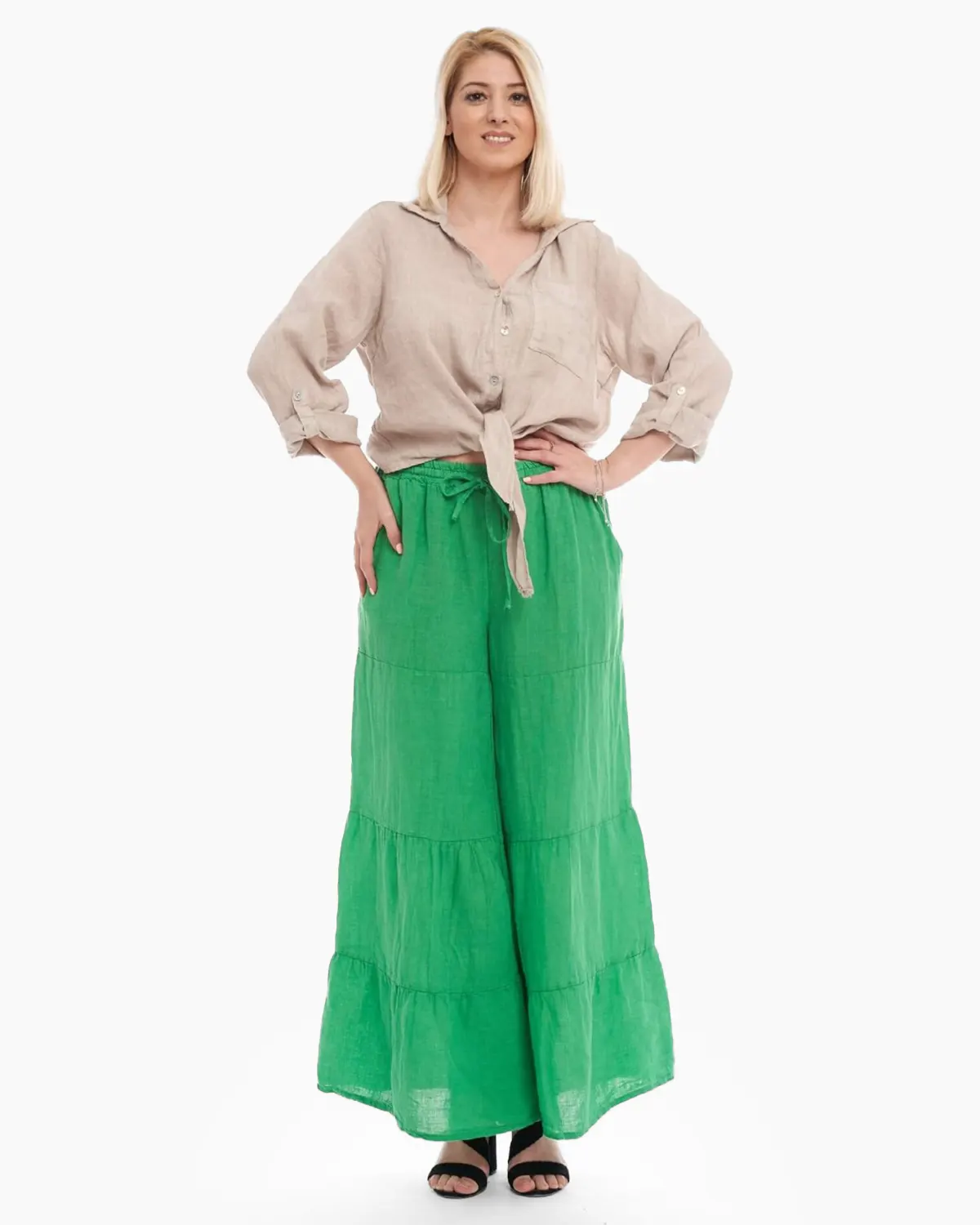 Bluze din In - Bluza tip camasa casual din in cu nasturi