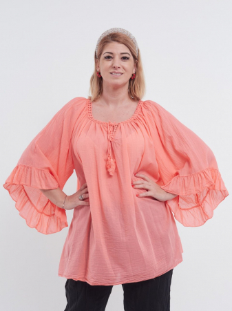 Bluze din Bumbac - Bluză tip ie corai oversize cu ciucuri și volane