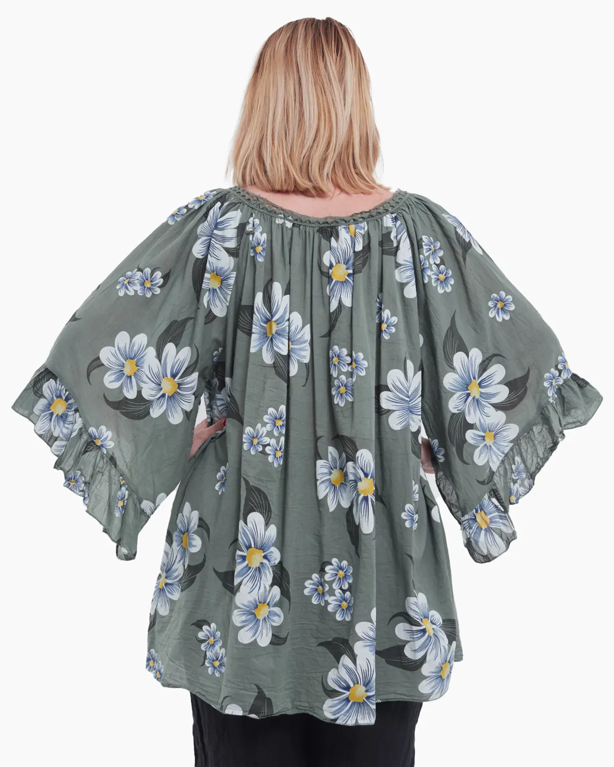 Bluză Tip Ie cu Imprimeu Floral –Kaki [2]