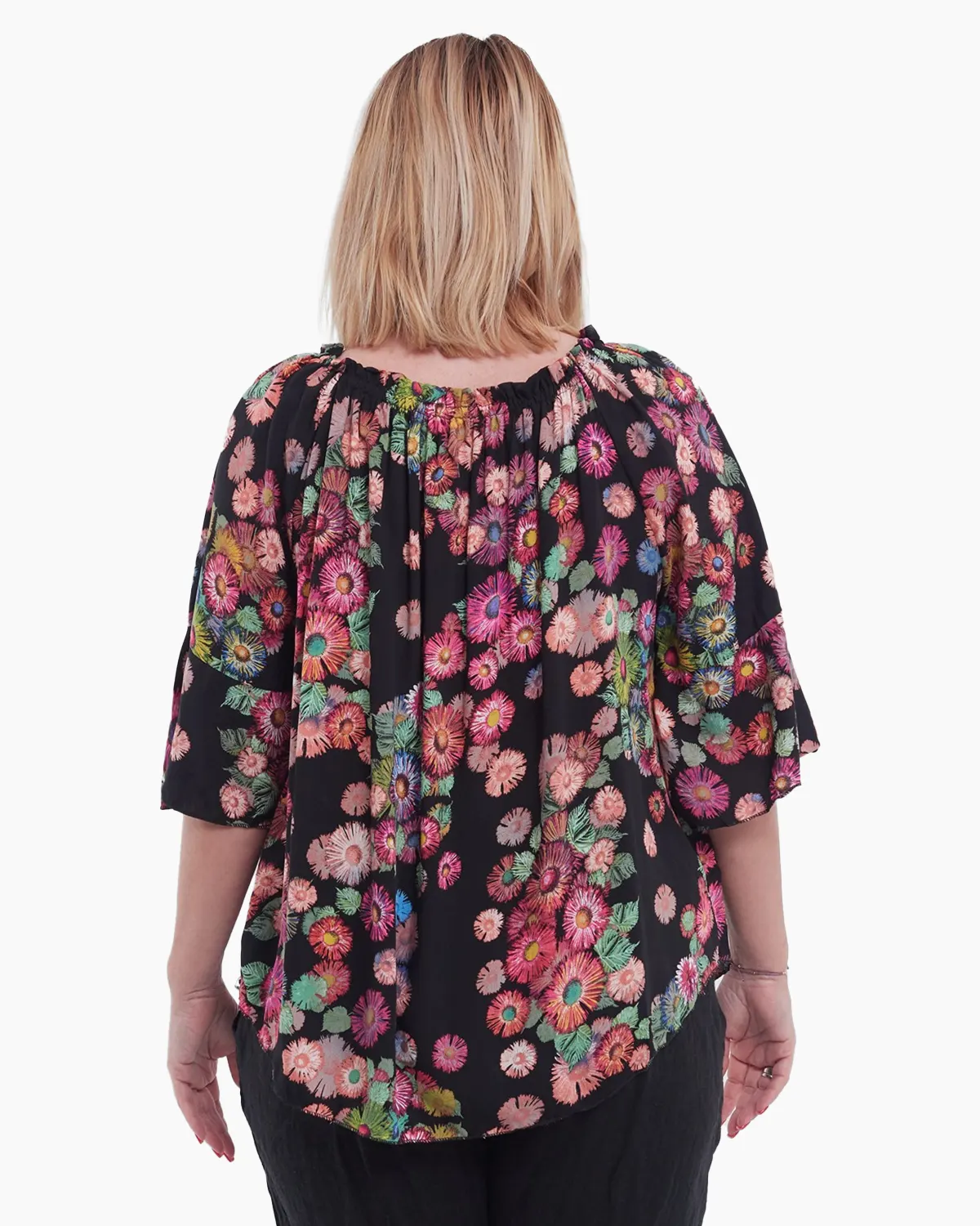 Bluză tip ie din bumbac vaporoasă cu imprimeu floral negru [1]