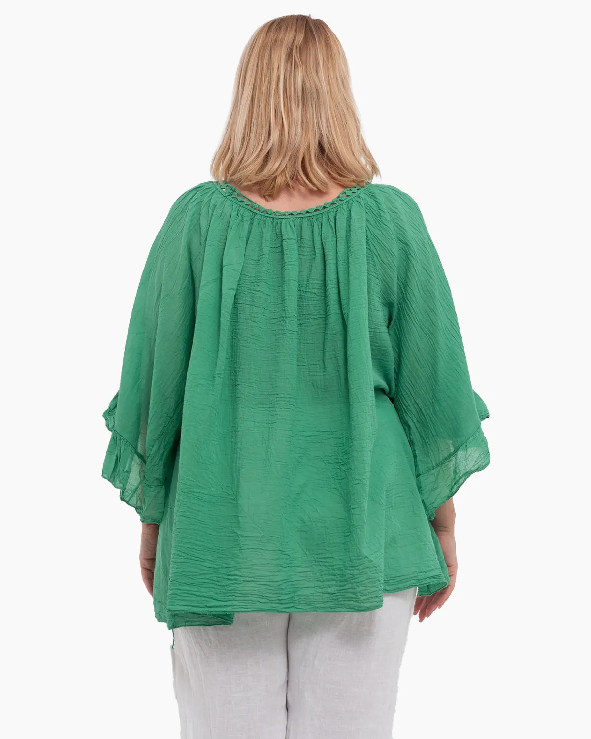 Bluză tip ie verde oversize cu ciucuri și volane [1]