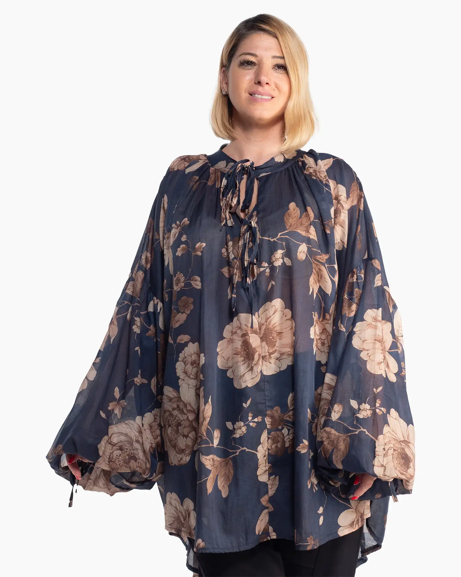 Bluze din Bumbac - Bluză vaporoasă bordeaux floral cu mâneci bufante romantice