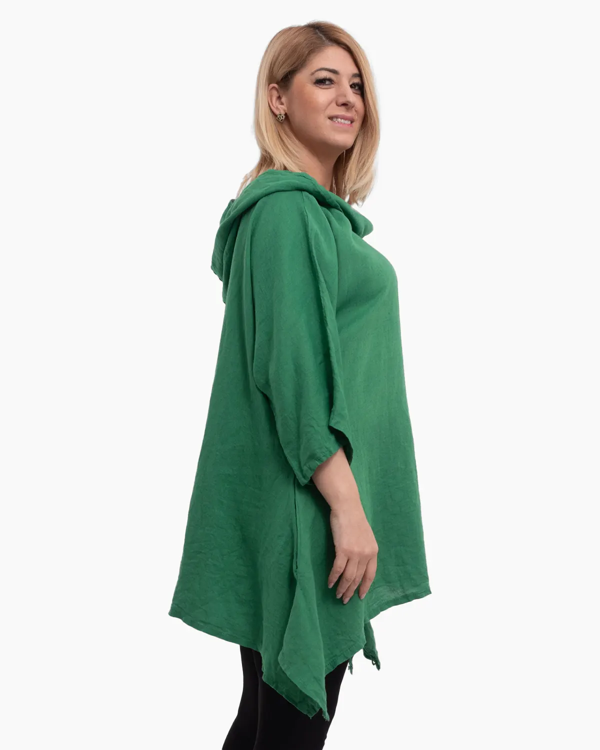 Bluza verde din in cu gluga si croi lejer pentru eleganta casual [2]