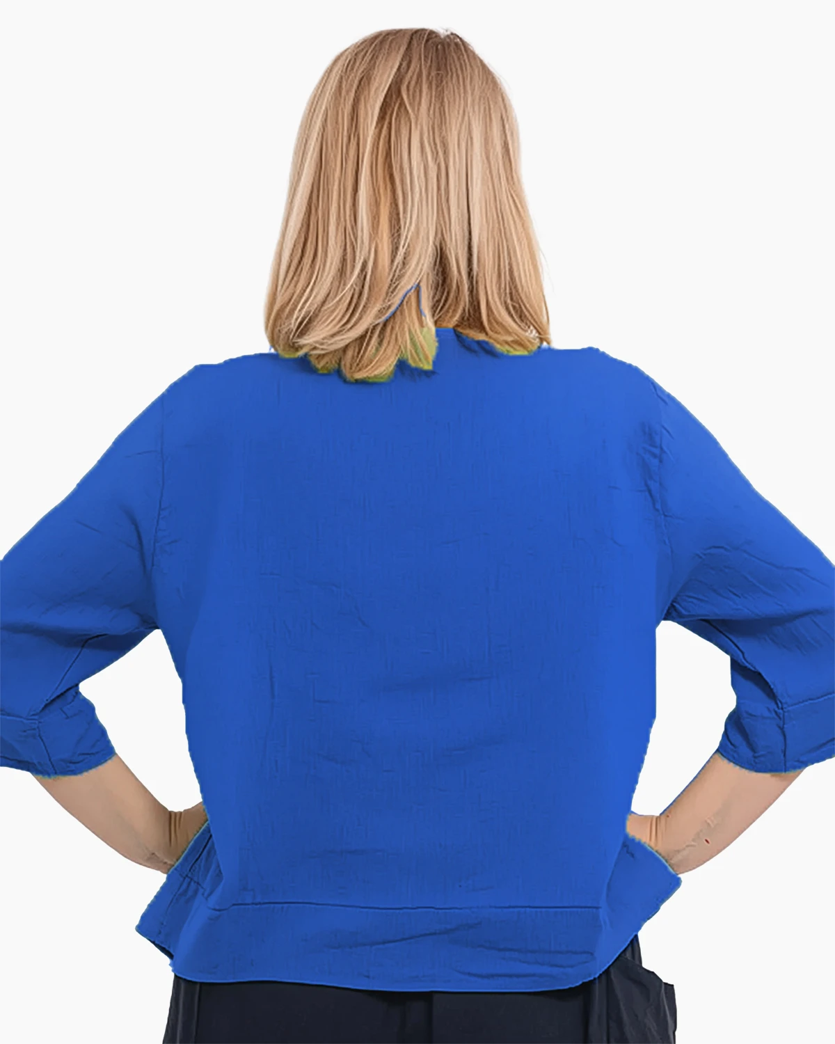 Bluza versatila albastra din in cu croi drept [1]