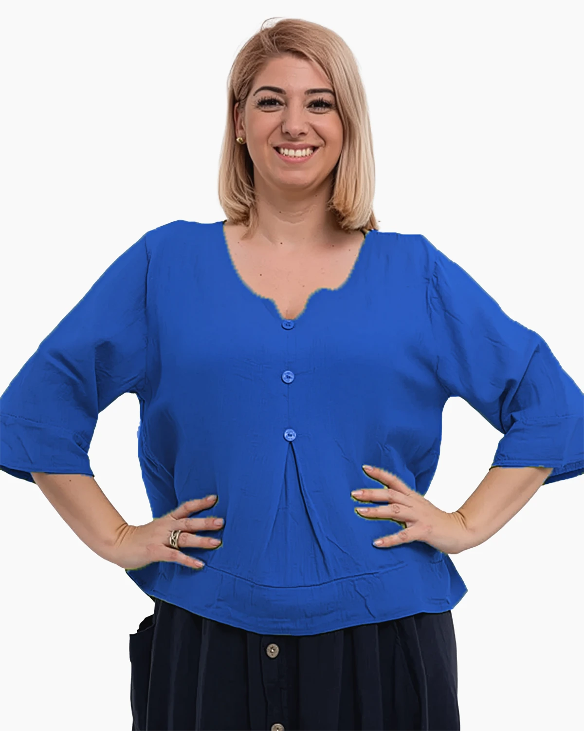 Bluze din In - Bluza versatila albastra din in cu croi drept