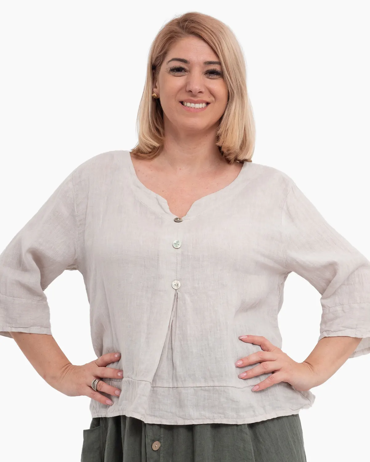 Bluze din In - Bluza versatila bej din in cu croi drept