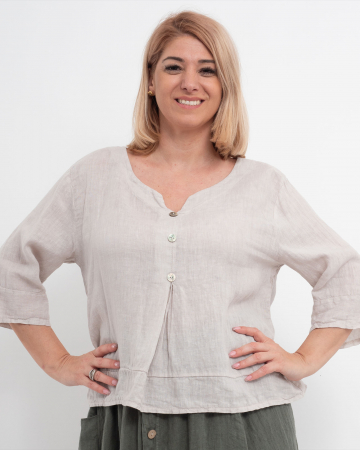 Bluze din In - Bluza versatila bej din in cu croi drept