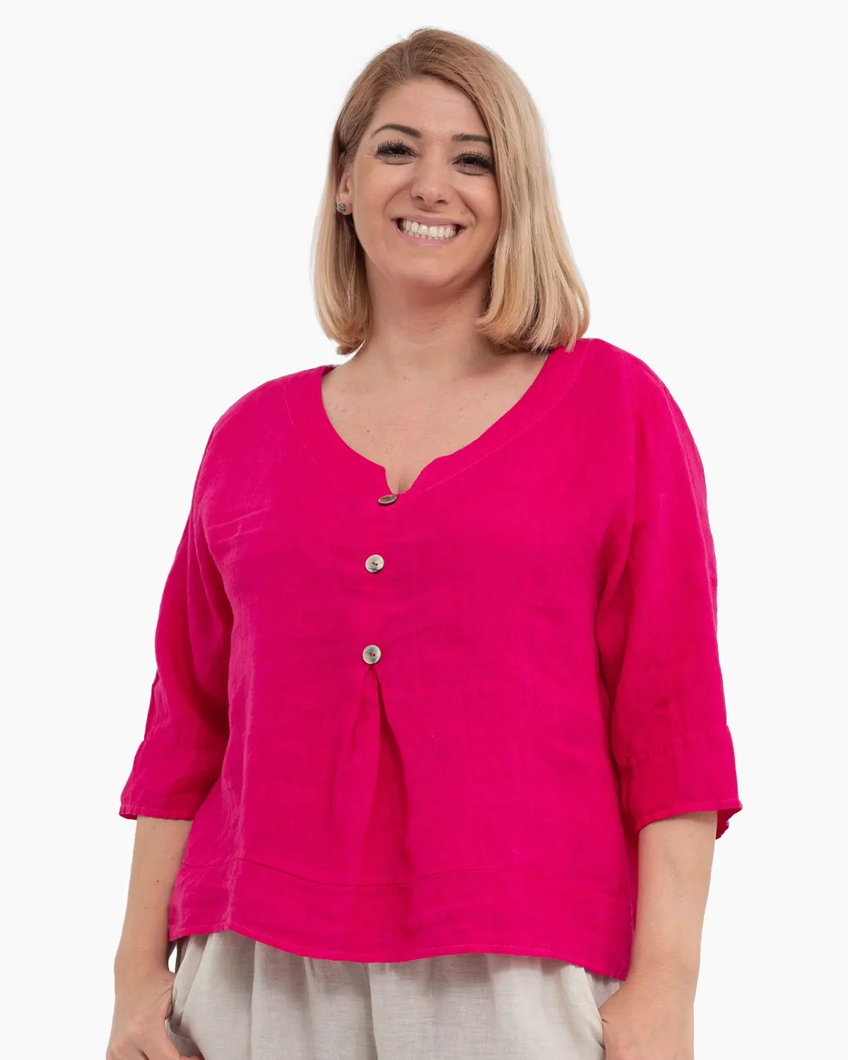 Bluze din In - Bluza versatila ciclam din in cu croi drept