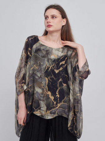 Bluze din Mătase - Bluza versatila din matase cu imprimeu discret, negru