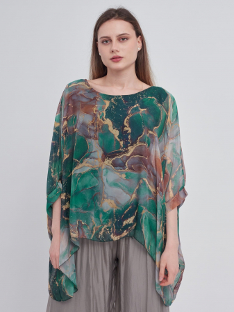 Bluze din Mătase - Bluza versatila din matase cu imprimeu discret verde inchis