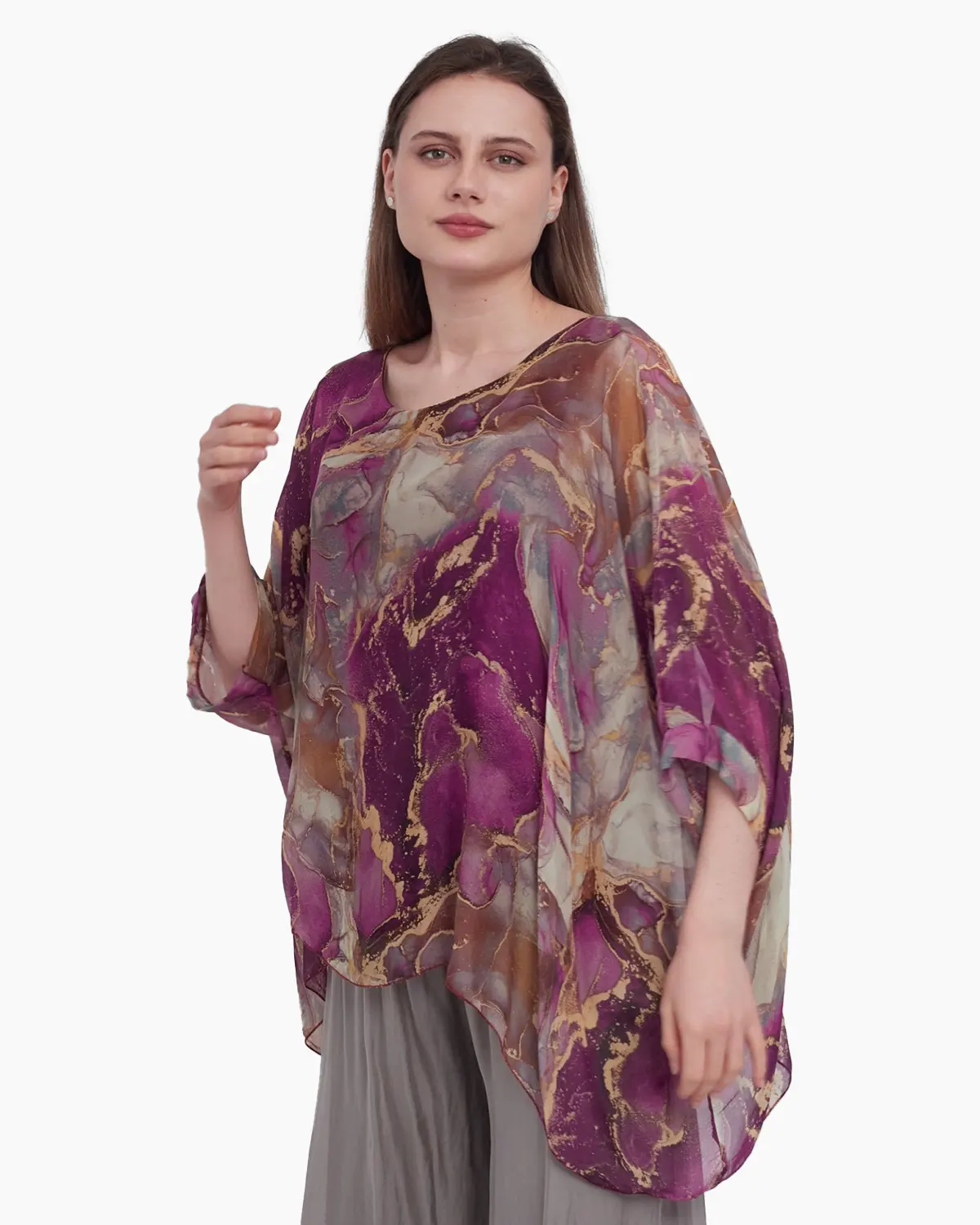 Bluza versatila din matase cu imprimeu discret visiniu [1]