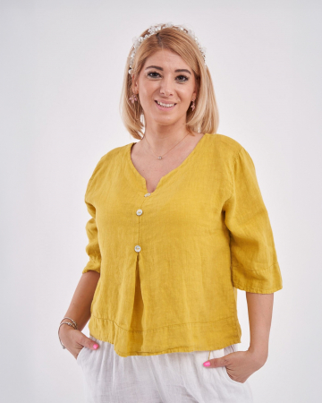 Bluze din In - Bluza versatila galbena din in cu croi drept