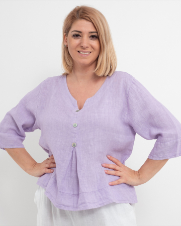 Bluze din In - Bluza versatila lila din in cu croi drept
