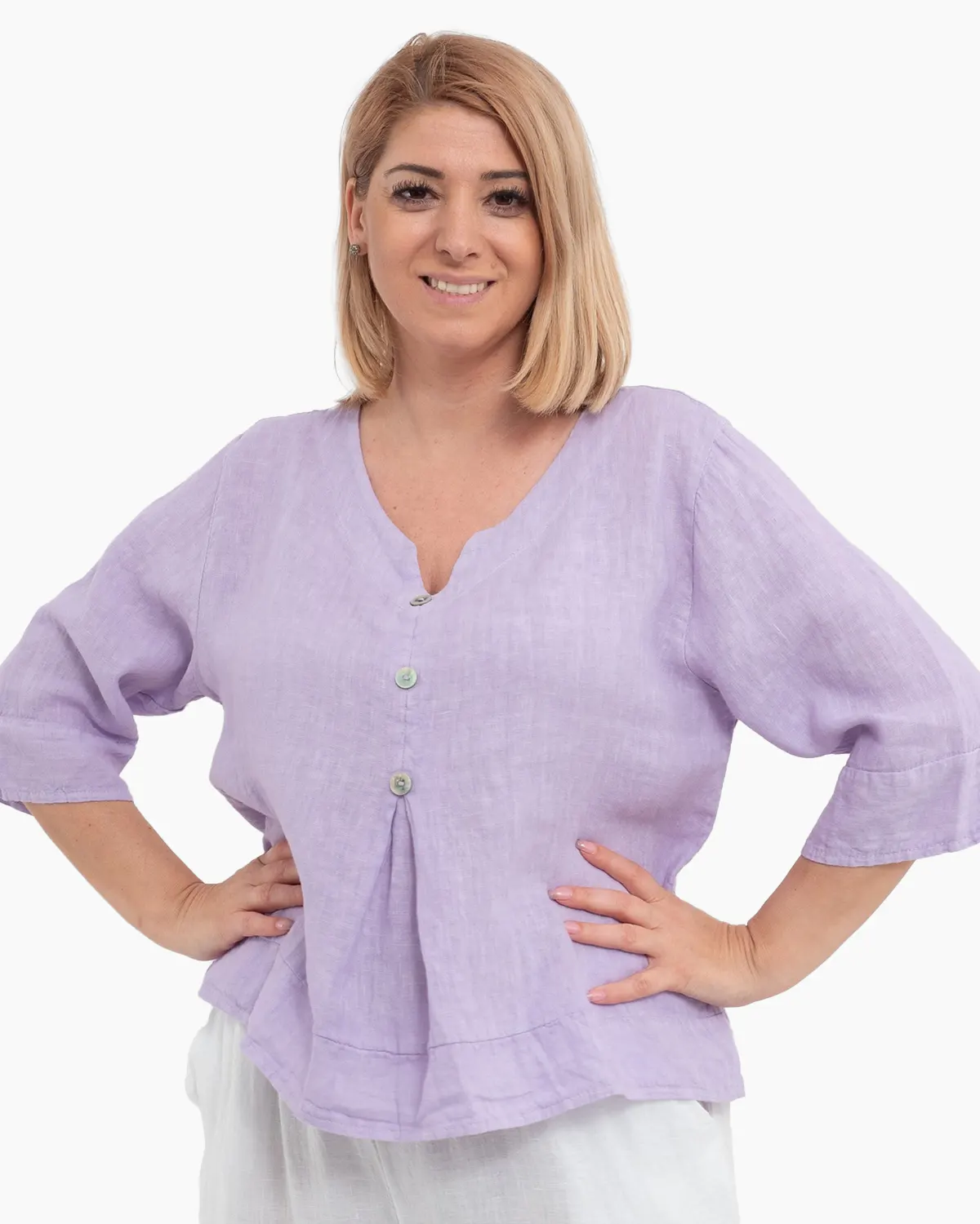 Bluze din In - Bluza versatila lila din in cu croi drept