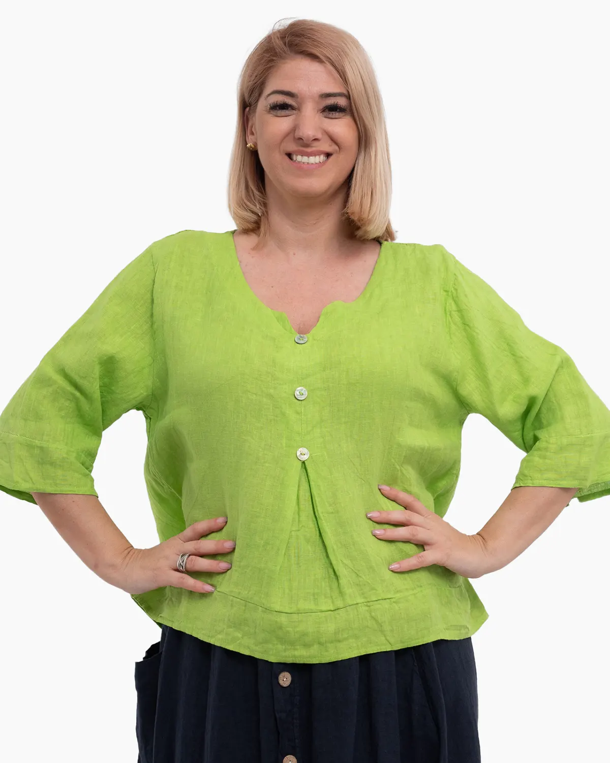 Bluze din In - Bluza versatila lime din in cu croi drept