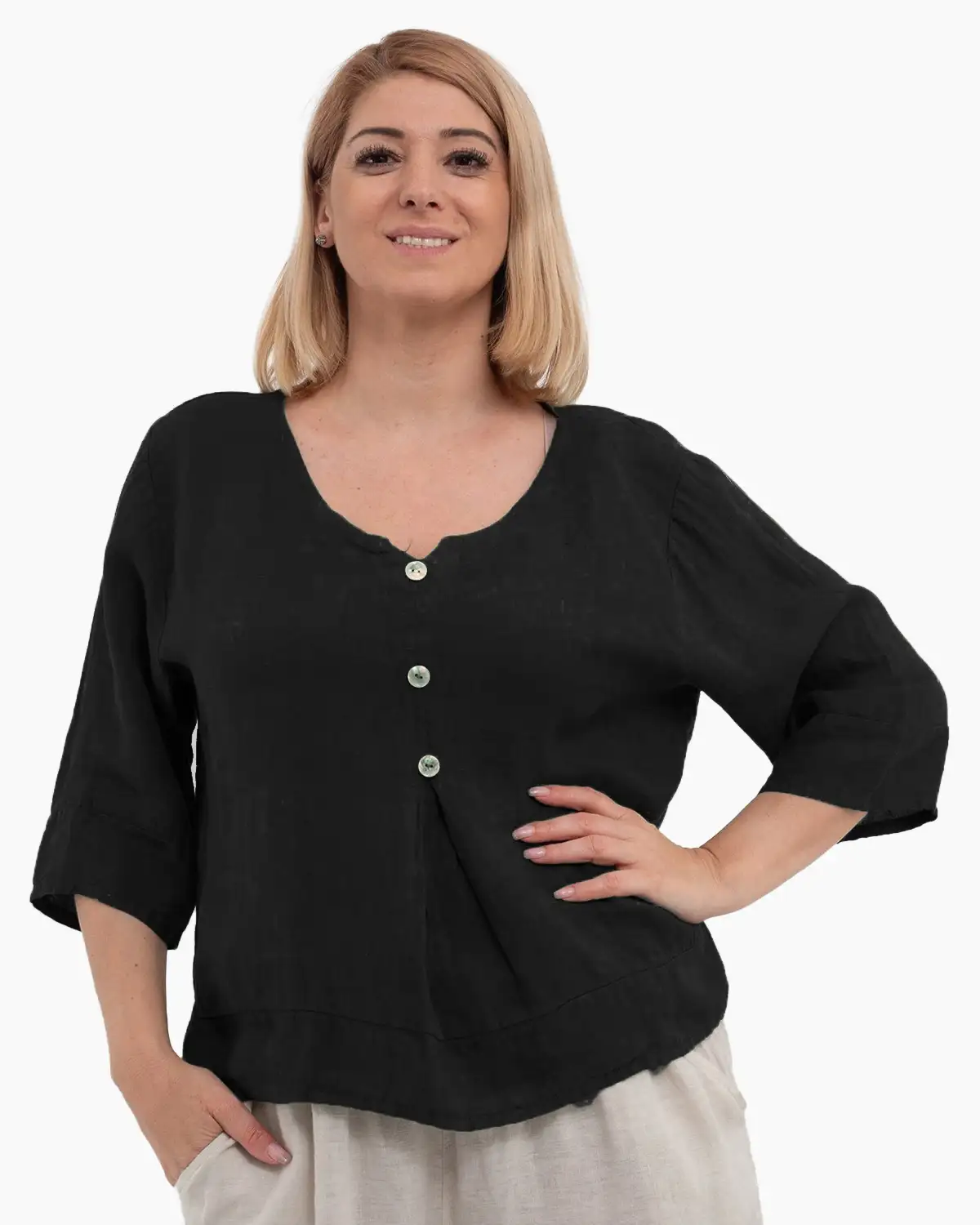 Bluze din In - Bluza versatila neagra din in cu croi drept