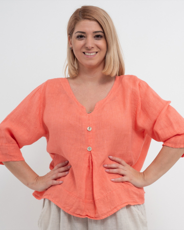 Bluze din In - Bluza versatila roz piersica din in cu croi drept