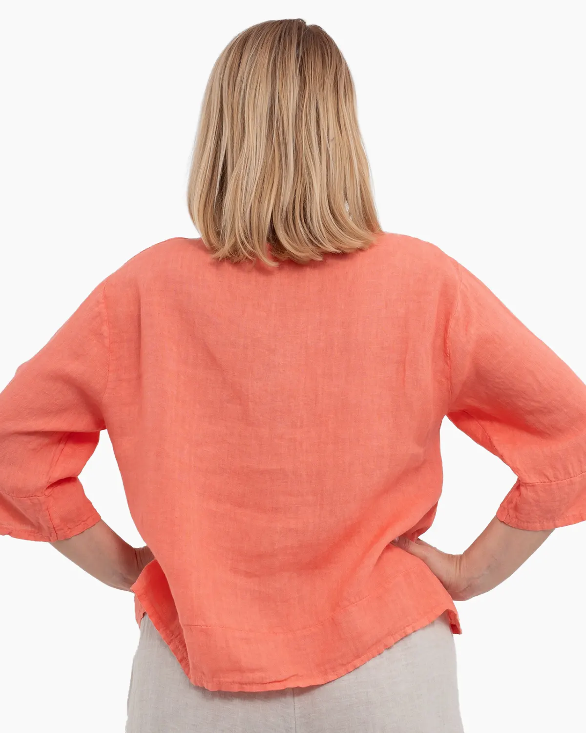 Bluza versatila roz piersica din in cu croi drept [1]