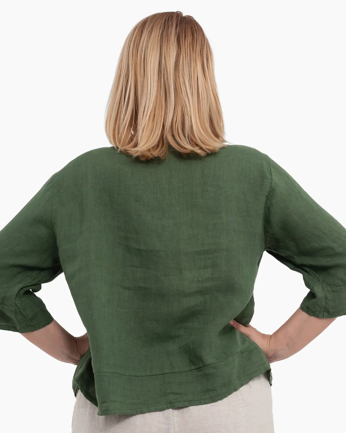 Bluza versatila verde olive din in cu croi drept [1]