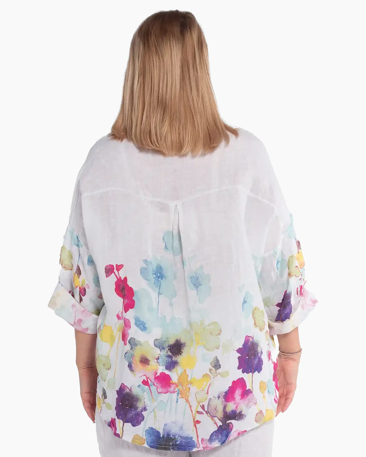 Cămașă boho albă din in cu imprimeu floral [1]