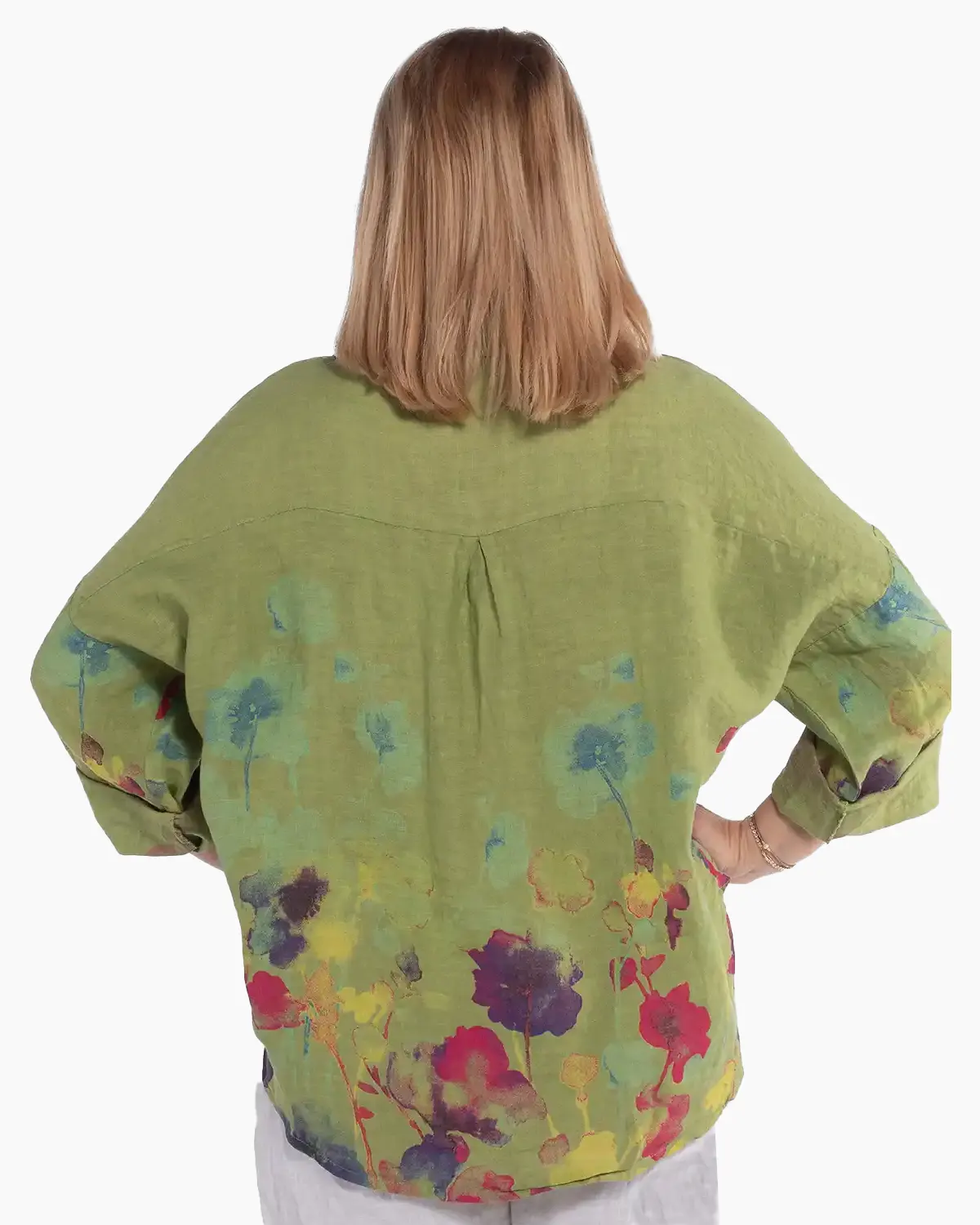Cămașă boho lime din in cu imprimeu floral [1]