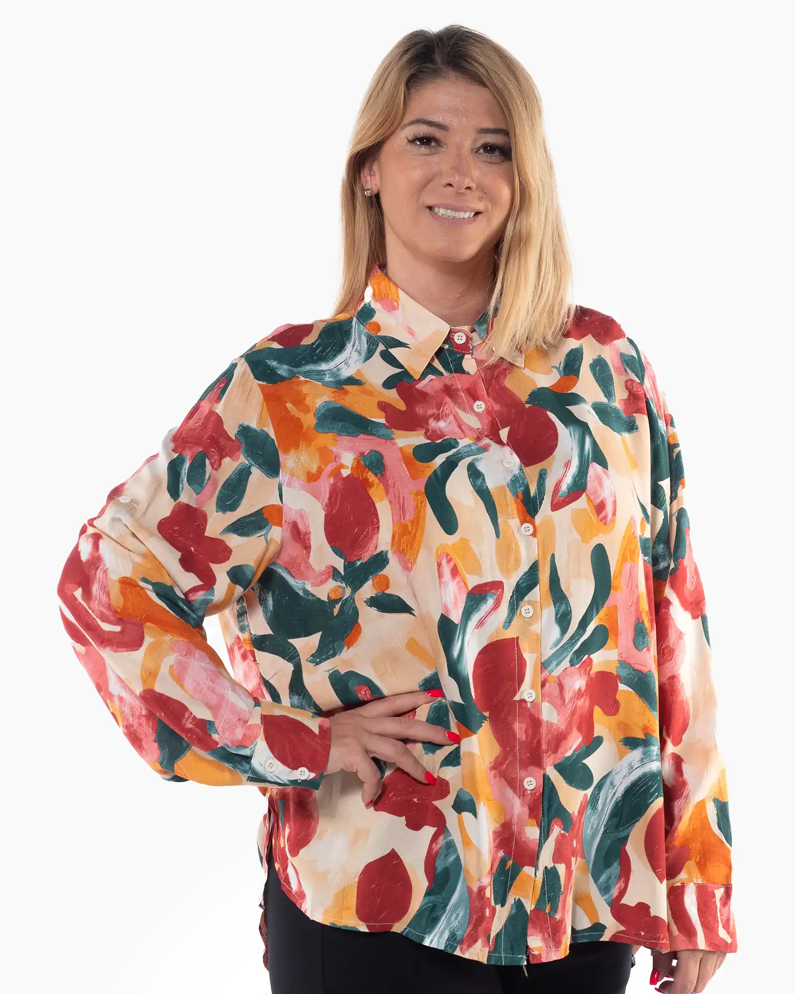 Cămașă casual multicoloră cu imprimeu floral și croială lejeră [2]