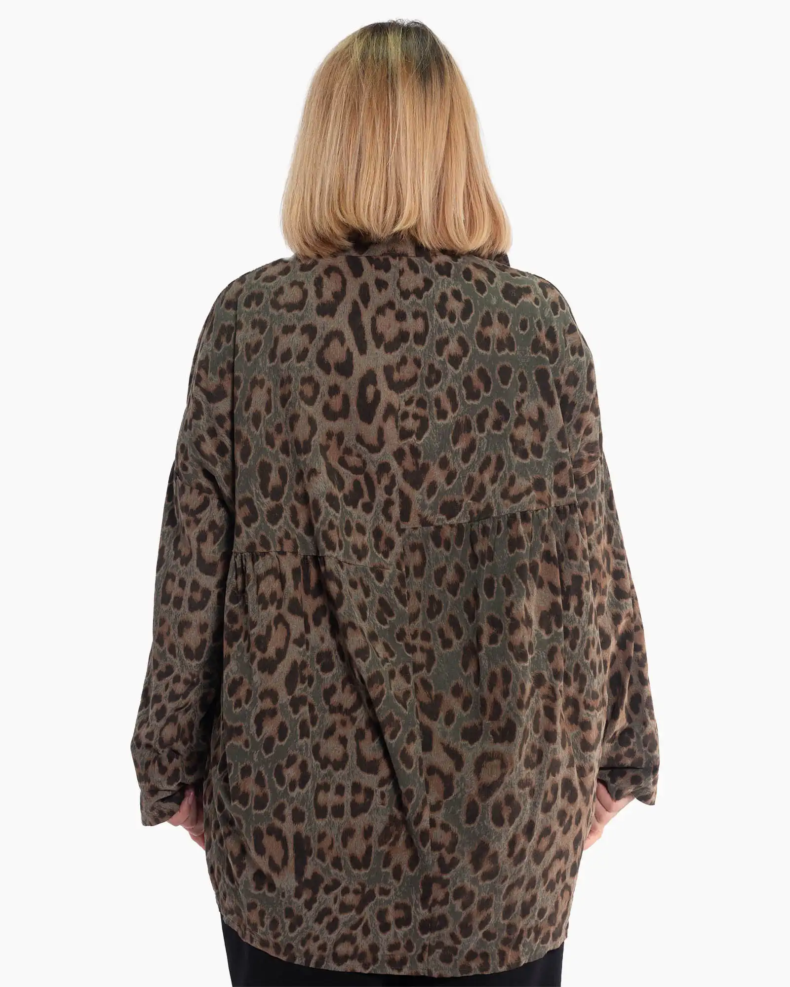 Cămașă fluidă kaki cu animal print elegant [1]