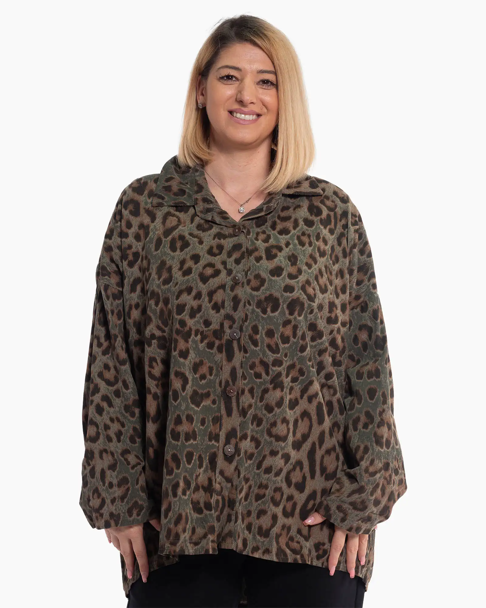 Produse noi - Cămașă fluidă kaki cu animal print elegant