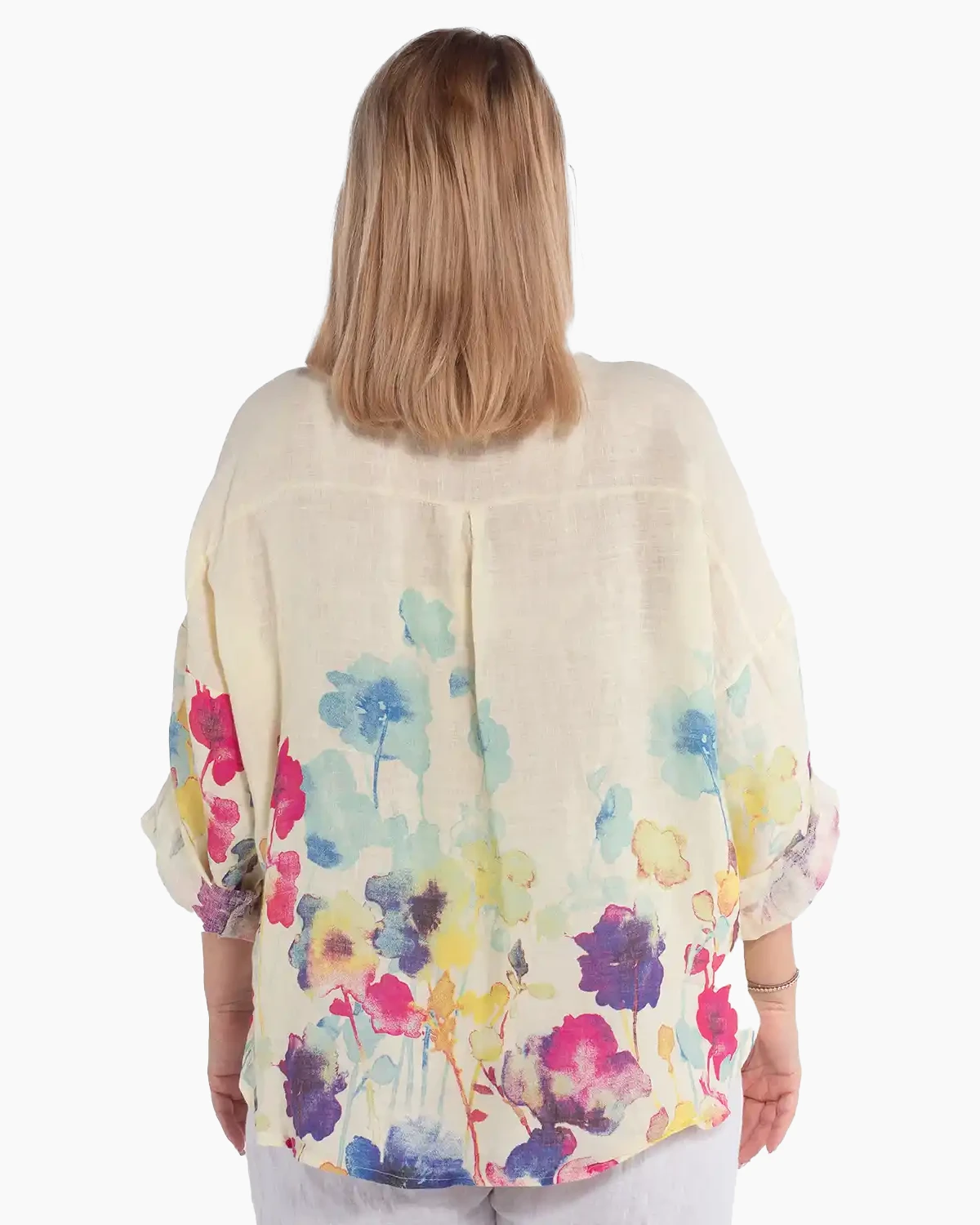 Cămașă galbenă boho din in cu imprimeu floral [1]
