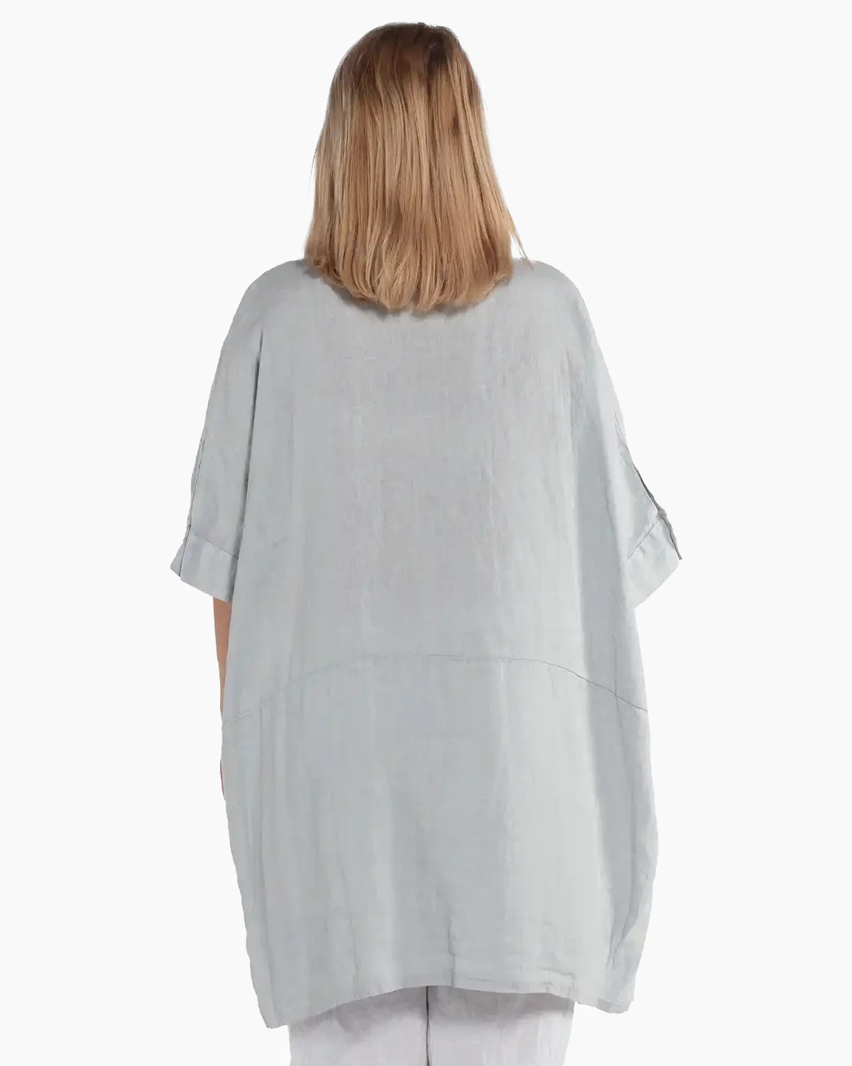 Cămașă gri tip tunică din in, croială lejeră pentru mărimi plus-size [1]